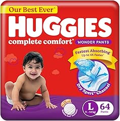 Huggies Complete Comfort Wonder Pants | Pant Style Baby Diapers L Size, 64 Count | India's Fastest Absorbing Diaper, Patented