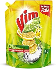 Vim Dishwash Liquid Gel Lemon Refill Pouch, 2 Ltr | Dishwash Gel Infused With The Power Of Lemons | Leaves No Residue