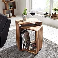 Jyoti Furniture Solid Sheesham Wood Cube Nesting Tables Set Nightstand Side Stool for Living Room Bedroom Home Wooden...